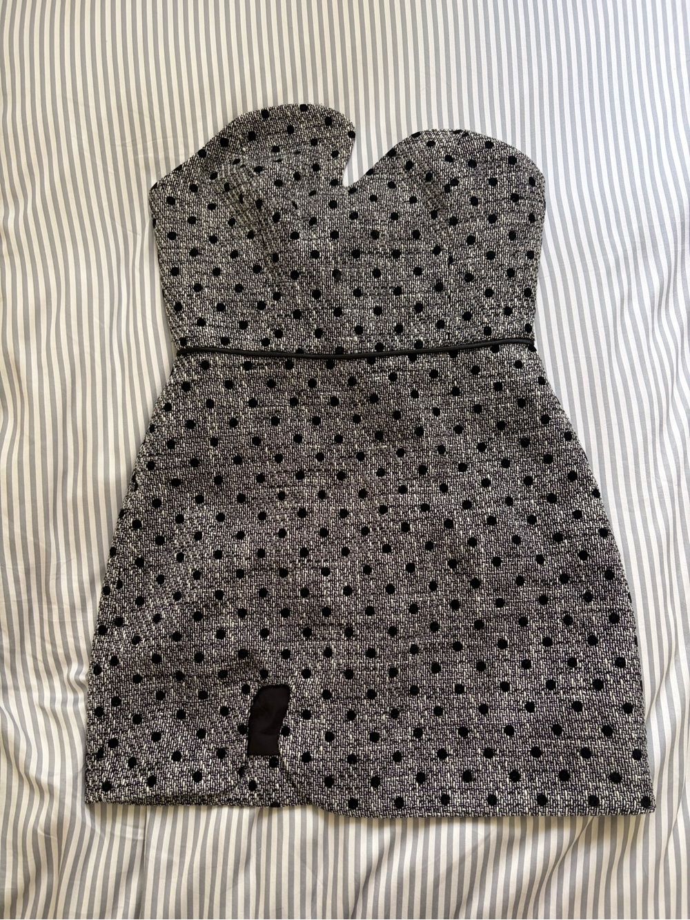Amanda Uprichard Silver Metallic & Black Polka Dot Strapless Sheath Dress